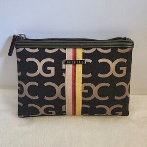 Modella Black Olive Green Logo Striped Cosmetic Bag Pouch